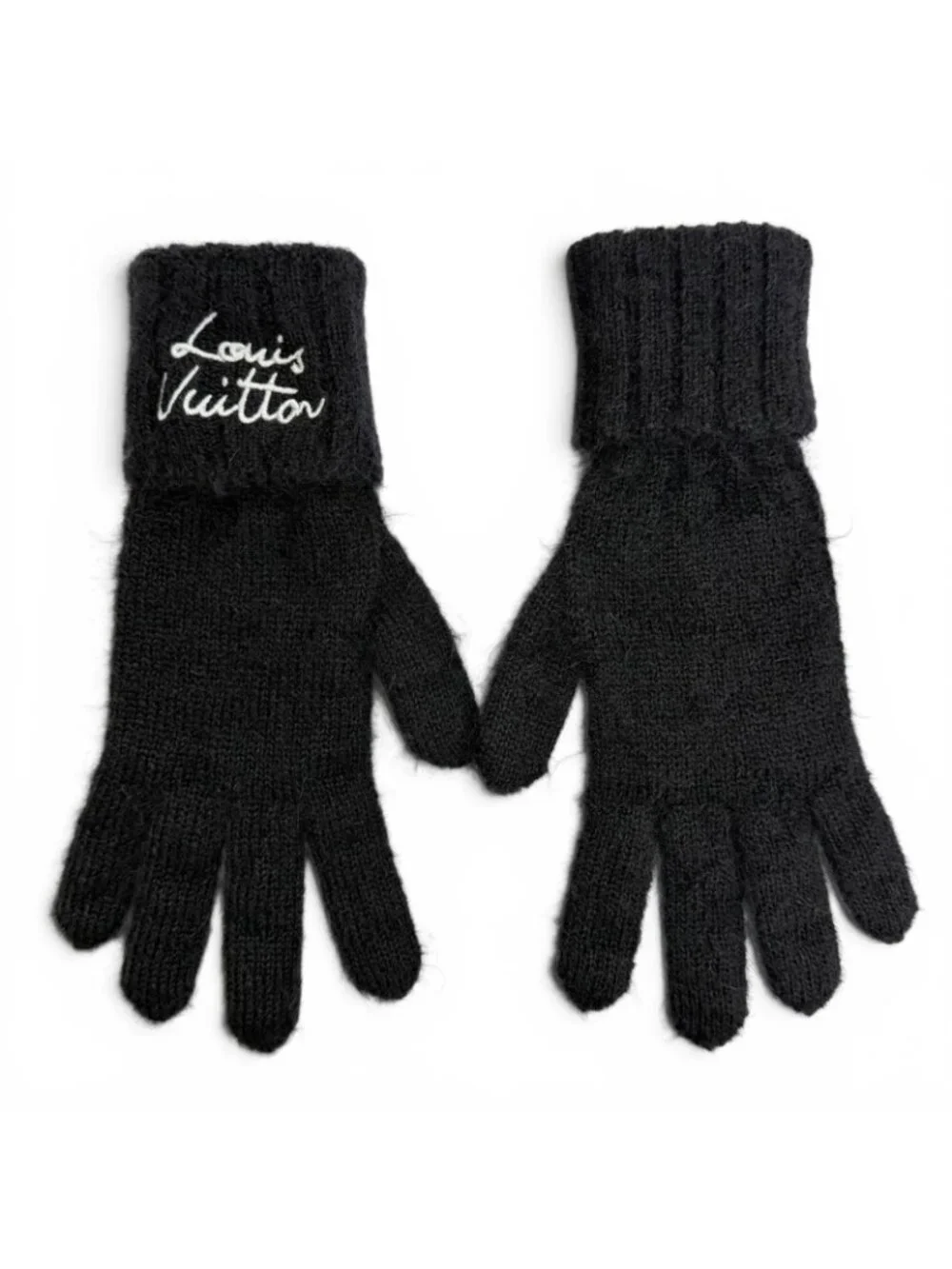 Louis Vuitton Gloves LV Script Mohair Wool Logo Embroidery Knit Black